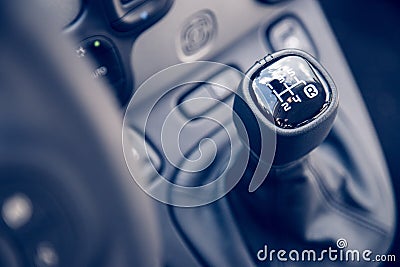 Sports car shift lever: Interior of a modern car Stock Photo