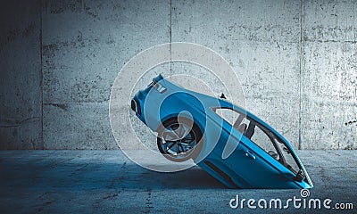 Sports car that sinks into the concrete floor Stock Photo