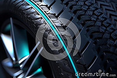 Sports car tires embedded with nanotechnology that adapt to road surfaces in real - time futuristic sport car illustration Cartoon Illustration