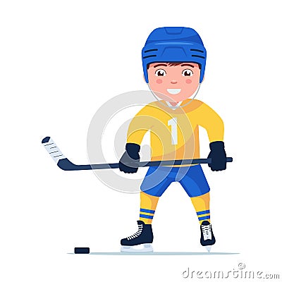 Sports child plays professional hockey Vector Illustration