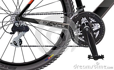 Sports mountain bike. Side view. High quality realistic . A set of chain sprockets for a bicycle. Vector Illustration