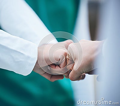 Sports, closeup or team with support, fist bump or motivation with competition success, workout or fitness. Hands Stock Photo