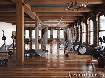 Sports club cross fit gym interior Cartoon Illustration