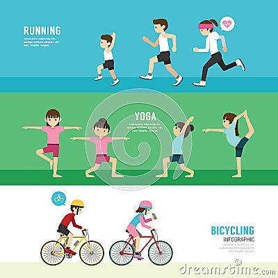 Sports design health concept people exercise set Vector Illustration