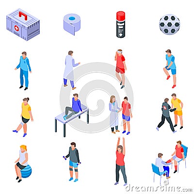 Sports doctor icons set, isometric style Vector Illustration