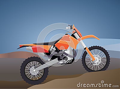 Sports enduro bike for extreme trips through the mountains. tech design. against the backdrop of mou Vector Illustration