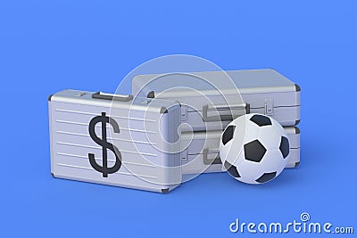 Sports Equipment. Fair play. Penalties and sanctions. Soccer ball near money briefcase Stock Photo