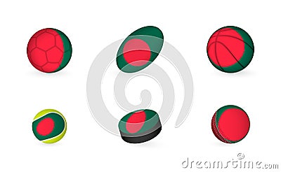 Sports equipment with flag of Bangladesh. Sports icon set Vector Illustration