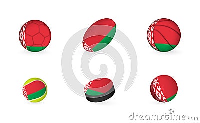 Sports equipment with flag of Belarus. Sports icon set Vector Illustration