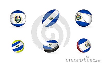 Sports equipment with flag of El Salvador. Sports icon set Vector Illustration