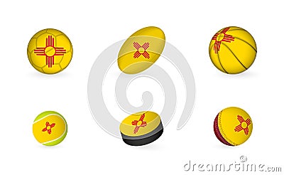 Sports equipment with flag of New Mexico. Sports icon set Vector Illustration