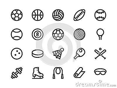 Sports Equipment Line Icon. Vector Illustration Flat style. Included Icons as Sport Balls, Basketball, Handball Vector Illustration