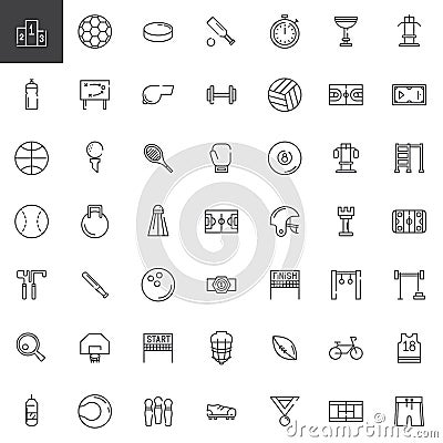 Sports equipment line icons set Vector Illustration