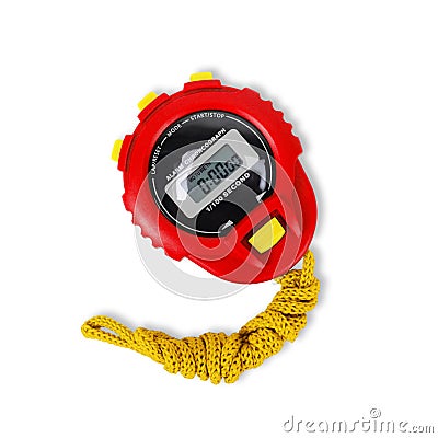 Sports equipment - Red yellow Stopwatch. Isolated Stock Photo