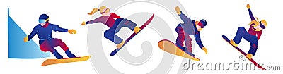 Sports exercises on a snowboard. Vector graphic illustration Vector Illustration