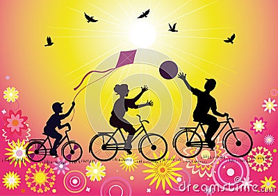 Sports family on bicycles Vector Illustration