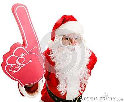 Sports Fan Santa with Foam Finger Stock Photo