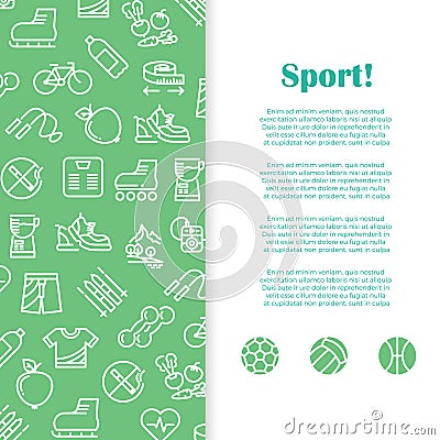 Sports and fitness banner template with line icons Vector Illustration