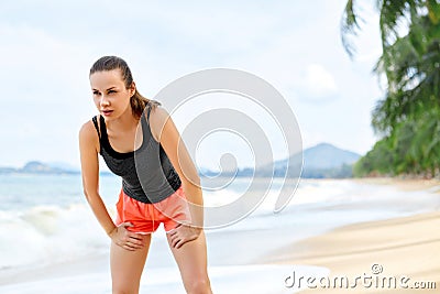 Sports, Fitness. Fit Woman Taking Break After Running. Workout, Stock Photo