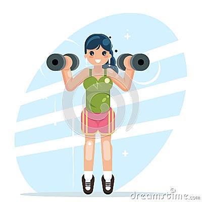 Sports girl engaged in fitness sports dumbbells flat design vector illustration Vector Illustration