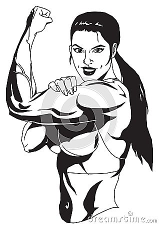 athletic muscular girl posing biceps Vector Illustration