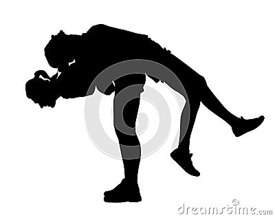 Sports girls worming up and stretching hers body at the gym, silhouette. Cartoon Illustration