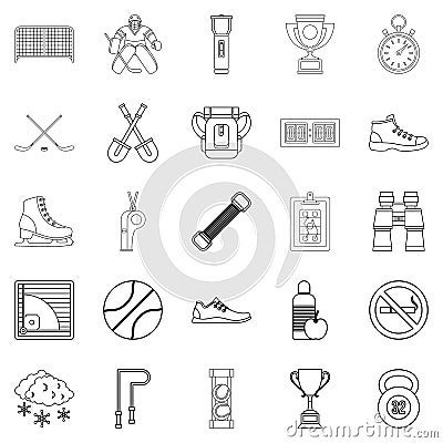 Sports hall icons set, outline style Vector Illustration