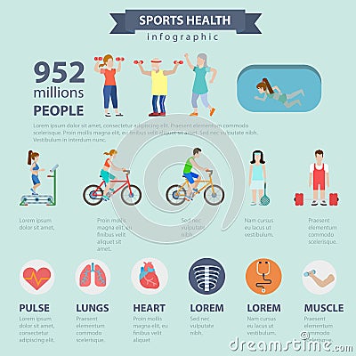 Sports health healthy lifestyle vector flat infographics Vector Illustration