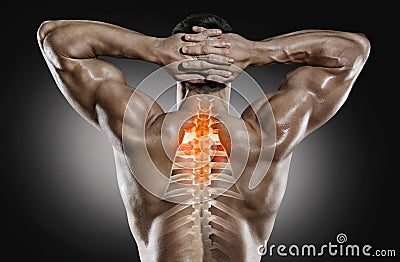 Sports and healthcare. Spine pain. Stock Photo