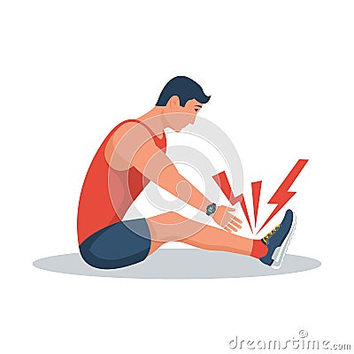Sports injury, injured ankle. The runner injured their leg. Physical trauma. Vector Illustration