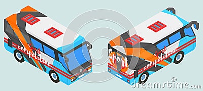 Sports isometric bus in two versions complex Cartoon Illustration