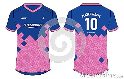 Sports jersey t shirt design concept vector template, Cricket jersey concept with front and back view for RR Rajasthan Royals Vector Illustration