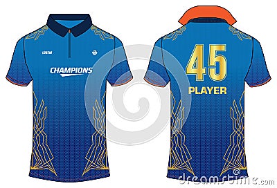 Sports jersey t shirt design concept vector template, Cricket jersey concept with front and back for Mumbai Indians Jersey Vector Illustration