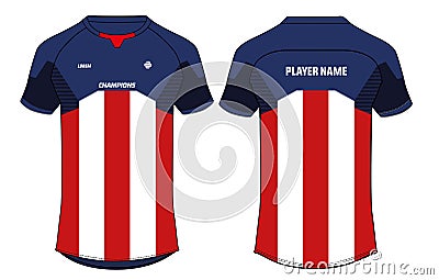 Sports jersey t shirt design concept vector template, Raglan Round neck USA tees, America football jersey concept with front and Vector Illustration