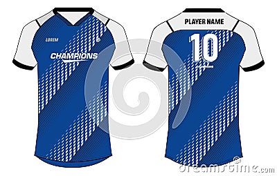 Sports jersey t shirt design concept vector template, V neck raglan sleeve Football jersey concept with front and back view for Vector Illustration