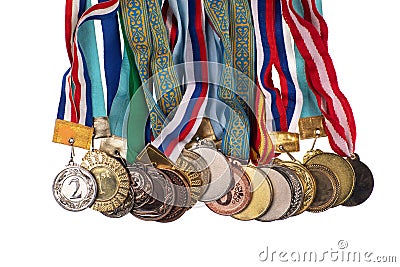sports medals collection isolated on white Stock Photo
