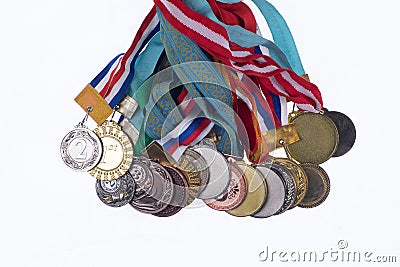 sports medals collection isolated on white Stock Photo