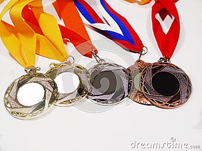 sports medals on a white background close-up Stock Photo