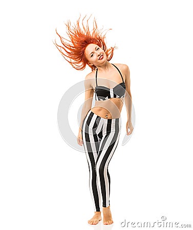 Sports model with flying hair Stock Photo