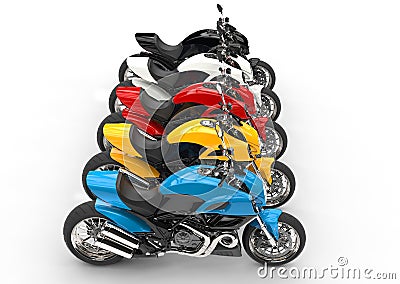 Sports motorcycles in a row - top view Stock Photo