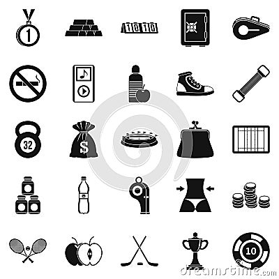 Sports nutrition icons set, simple style Vector Illustration