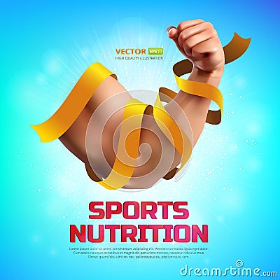 Sports nutrition illustration on colorful background Vector Illustration