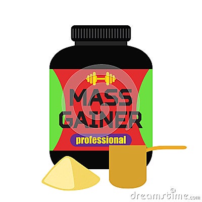 Sports nutrition, mass gainer, professional powder, measuring cu Stock Photo