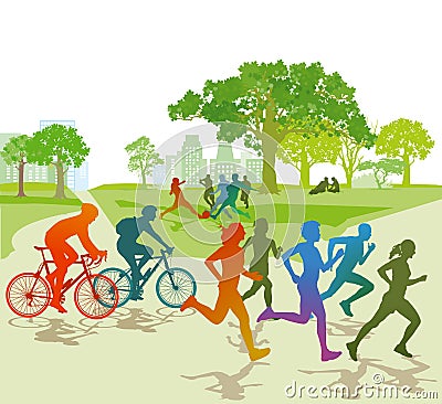 Sports people in the park Vector Illustration