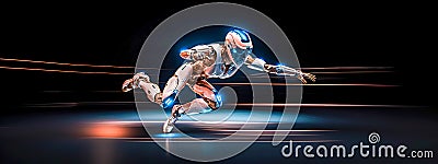 sports robot, energy and speed of movement to reach the goal, banner made with Generative AI Stock Photo