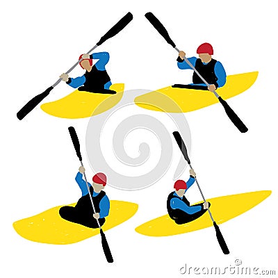 Sports silhouette action kayak group set Vector Illustration