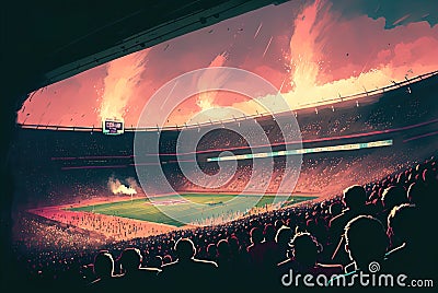 Sports stadium with a huge crowd of fans. Stock Photo