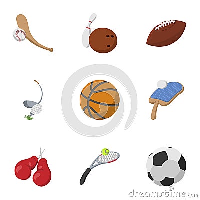 Sports stuff icons set, cartoon style Cartoon Illustration