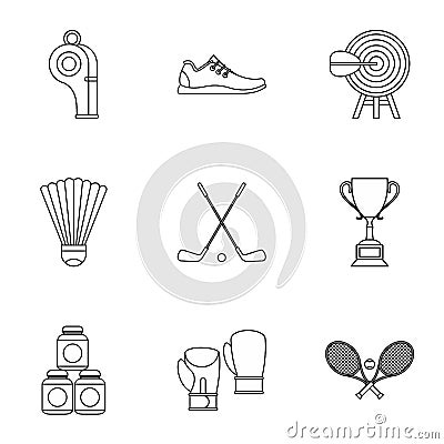 Sports stuff icons set, outline style Cartoon Illustration