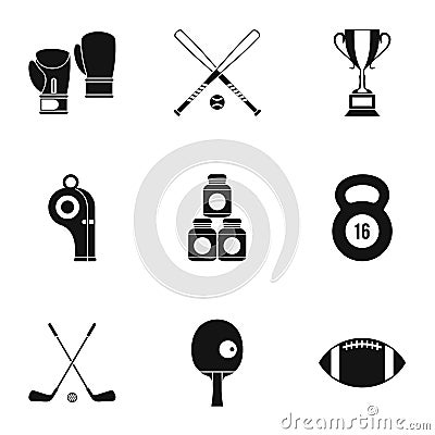 Sports stuff icons set, simple style Vector Illustration